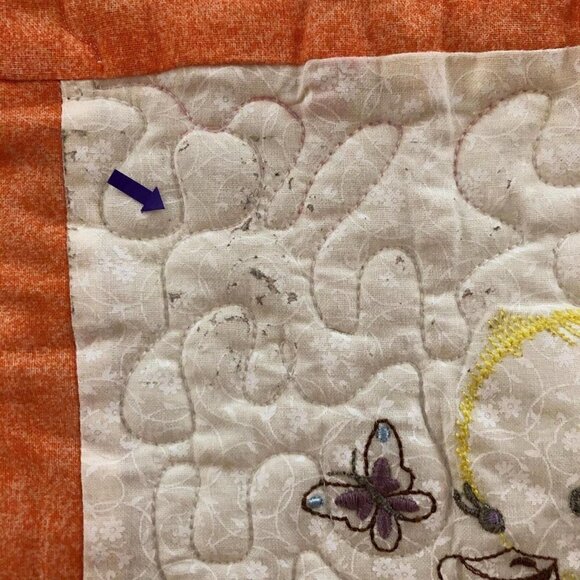 Vintage Baby Quilt Blocks Orange Embroidered Animals Sz 41"x41" #700 - Picture 4 of 5